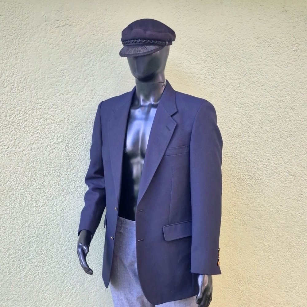 Manhattan Men's Vintage Classic Blue (2) Button Blazer W/Brass Button Accents